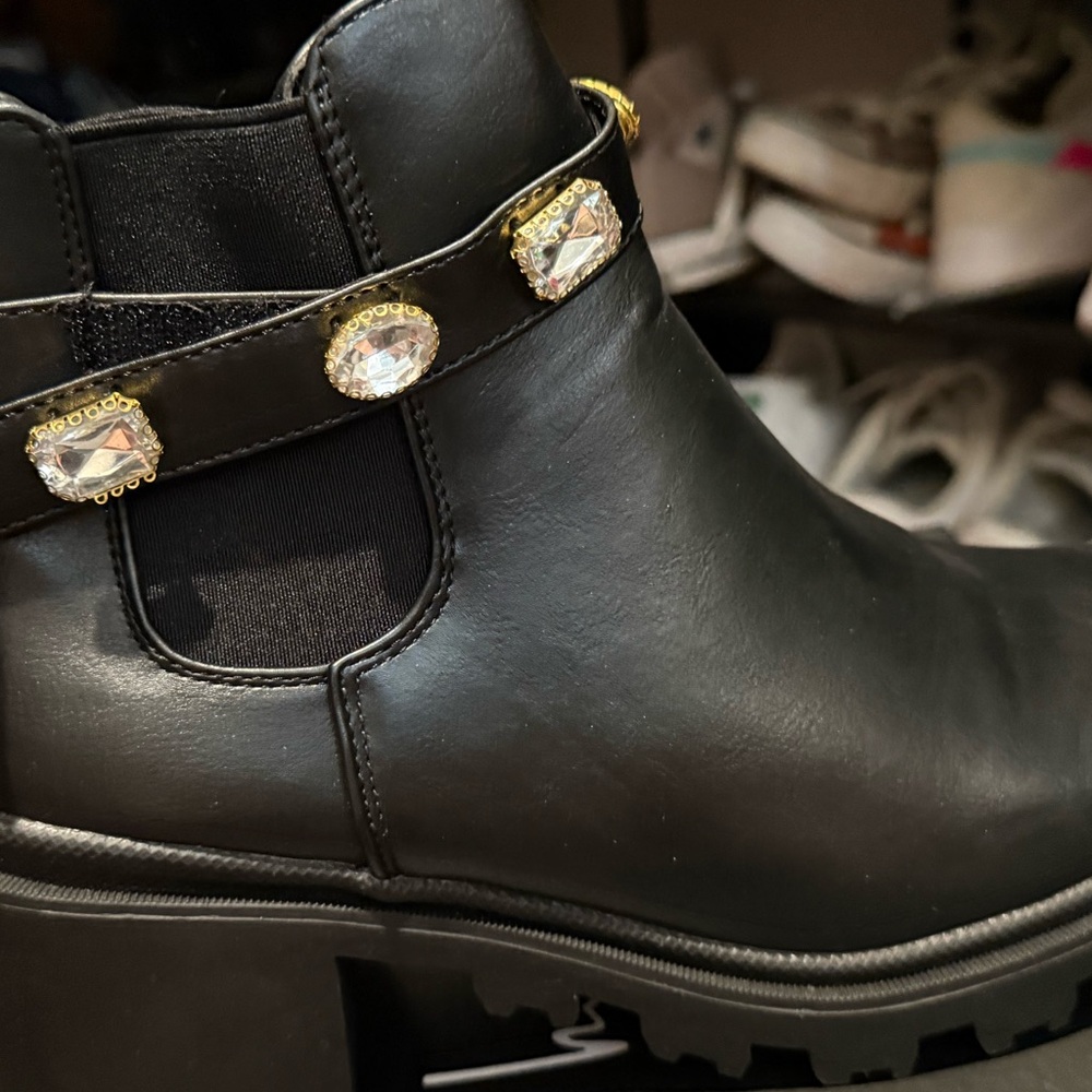 Steve Madden Black Boots with Gold and Crystal Details